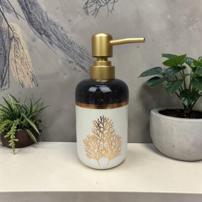 nature inspired two tone gold etched ceramic soap dispensers
