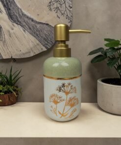 nature inspired two tone gold etched ceramic soap dispensers