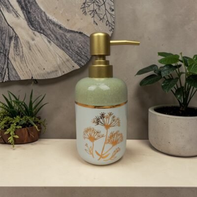 nature inspired two tone gold etched ceramic soap dispensers