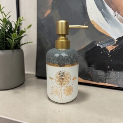 nature inspired two tone gold etched ceramic soap dispensers