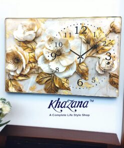 Golden Bloom 3D Textured Rectangular Wall Clock