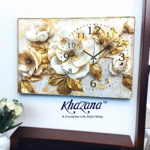 Golden Bloom 3D Textured Rectangular Wall Clock