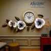 Decorative Floral Metal Wall Clock in Blue and Gold