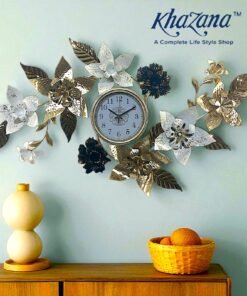 3D Floral Wall Clock with Gilded Accents