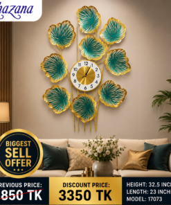 Tropical Emerald and Gold Monstera Leaf Wall Clock