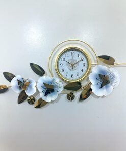 Decorative Floral Metal Wall Clock In Blue And Gold 1 247x296