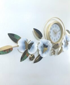 Decorative Floral Metal Wall Clock In Blue And Gold 247x296