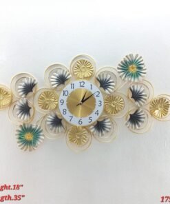 vertical ginkgo leaf metal wall art clock elegant gold, blue and green home decor