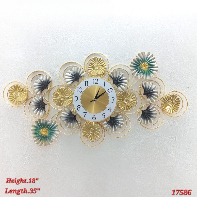 vertical ginkgo leaf metal wall art clock elegant gold, blue and green home decor vertical ginkgo leaf metal wall art clock elegant gold, blue and green home decor