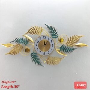 tropical fern leaf decorative metal wall clock