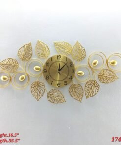 golden foliage and spiral metal wall art clock