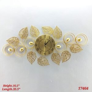 golden foliage and spiral metal wall art clock
