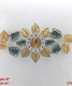 tropical monstera metal wall art clock