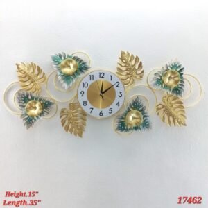 elegant monstera leaf metal wall clock art