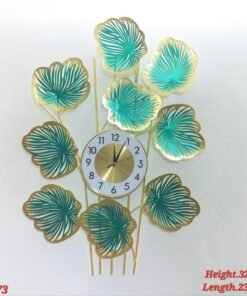 tropical emerald and gold monstera leaf wall clock