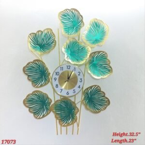 tropical emerald and gold monstera leaf wall clock