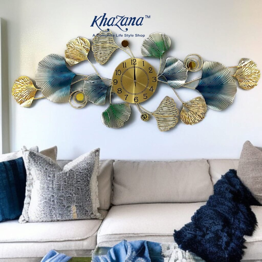 large luxury ginkgo leaf metal wall clock