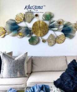 large luxury ginkgo leaf metal wall clock