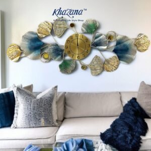 large luxury ginkgo leaf metal wall clock