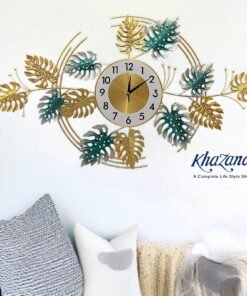 modern tropical monstera leaf wall clock