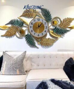 tropical fern leaf decorative metal wall clock