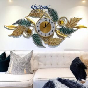 tropical fern leaf decorative metal wall clock