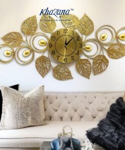 golden foliage and spiral metal wall art clock