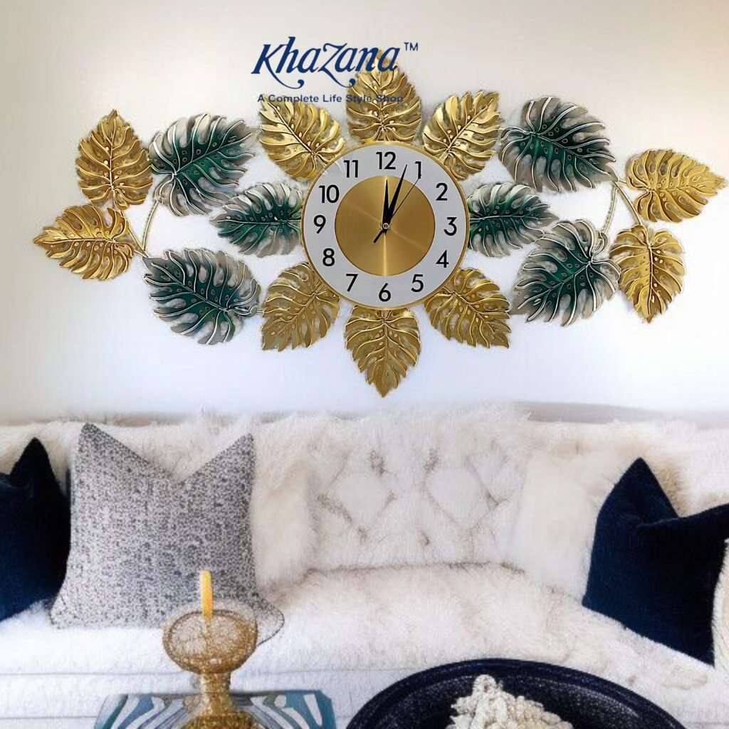tropical monstera metal wall art clock