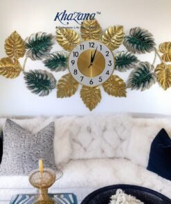 tropical monstera metal wall art clock