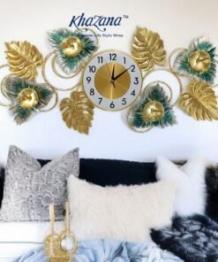 elegant monstera leaf metal wall clock art