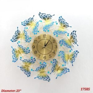 vertical ginkgo leaf metal wall clock luxury gold, blue & green floral art decor