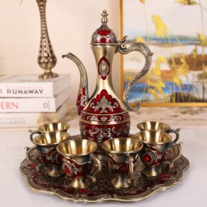 luxurious ornate dallah surai set red and antique gold