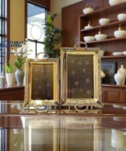 Elegant Gold Floral Serving Trays 2 Piece Set