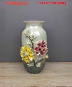 Alternative view of Tall Iridescent Pearl Cylinder Vase with Dual 3D Floral Relief