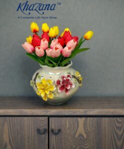 Tall Iridescent Cylinder Vase with Dual Floral Relief