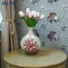 Iridescent Pearl Glaze Ceramic Vase with 3D Floral Relief