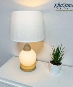 Alternative view of The Ribbed Orb Table Lamp Nordic Wood & Linen Series