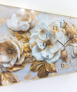 Golden Bloom 3D Textured Rectangular Wall Clock