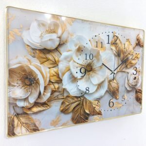 Golden Bloom 3D Textured Rectangular Wall Clock