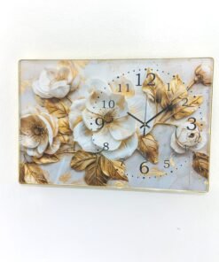 Golden Bloom 3D Textured Rectangular Wall Clock