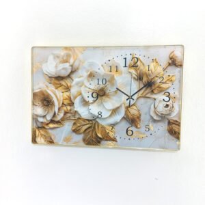 Golden Bloom 3D Textured Rectangular Wall Clock