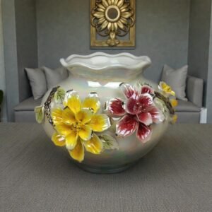 All Iridescent Cylinder Vase With Dual Floral Relief 1 300x300