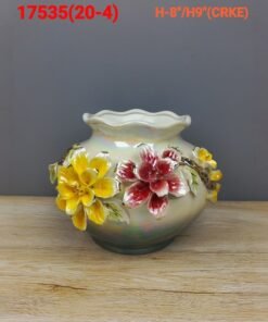 Alternative view of Tall Iridescent Cylinder Vase with Dual Floral Relief