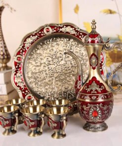 luxurious ornate dallah surai set red and antique gold