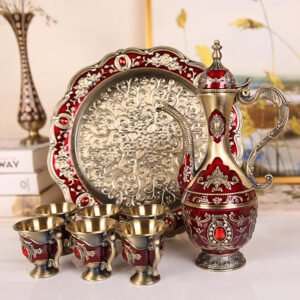 luxurious ornate dallah surai set red and antique gold