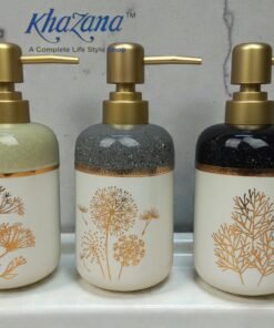nature inspired two tone gold etched ceramic soap dispensers
