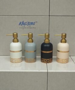elegant floral gold etched ceramic soap dispenser set