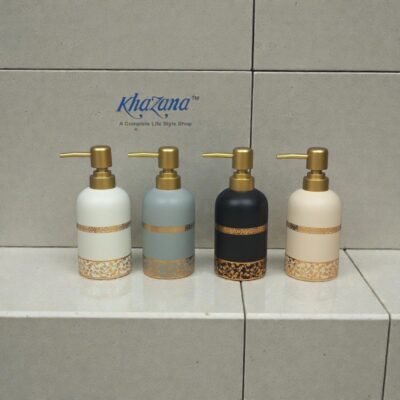 elegant floral gold etched ceramic soap dispenser set