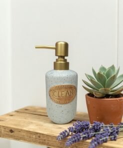 elegant speckled ceramic soap dispenser with gold pump