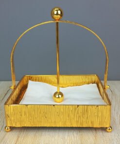 gold finish textured napkin holder with weighted arm